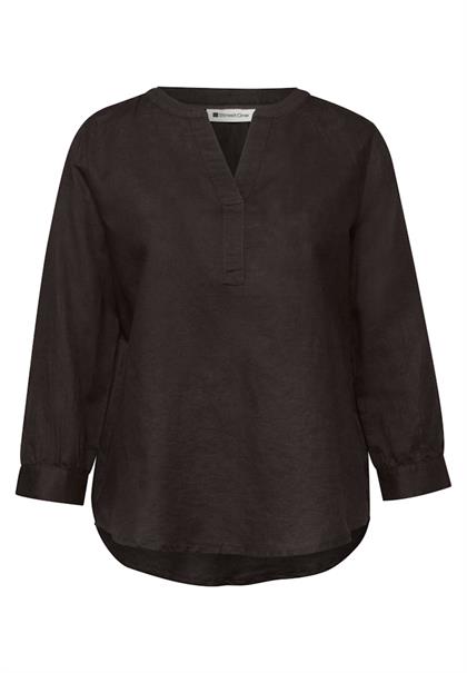 Bluse mit Split Neck aus Leinenmix espresso brown