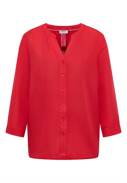 Bluse mit Split Neck aus Leinenmix fresh red