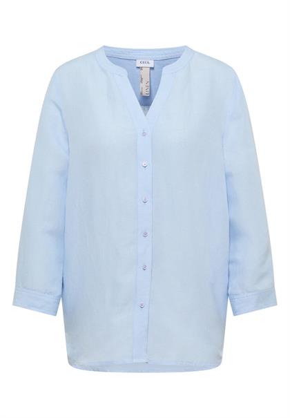 Bluse mit Split Neck aus Leinenmix fresh water blue