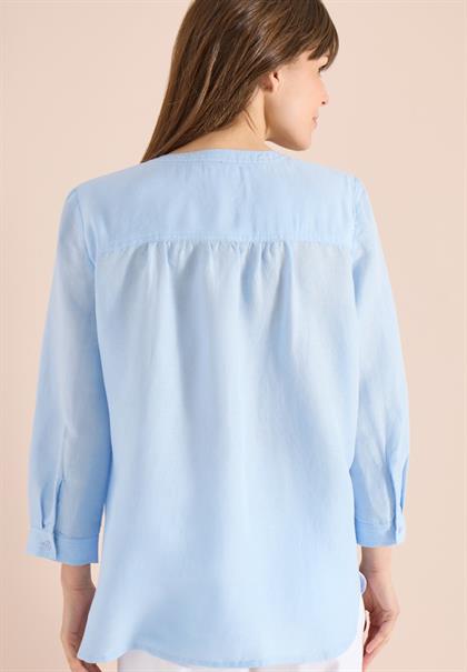 Bluse mit Split Neck aus Leinenmix fresh water blue