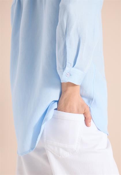 Bluse mit Split Neck aus Leinenmix fresh water blue