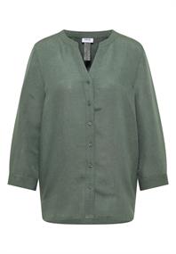 Bluse mit Split Neck aus Leinenmix just khaki