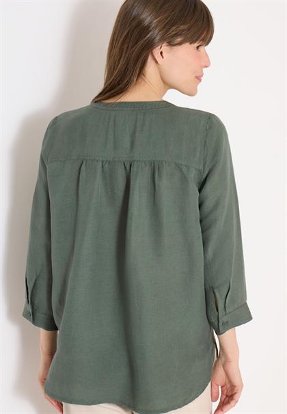 Bluse mit Split Neck aus Leinenmix just khaki