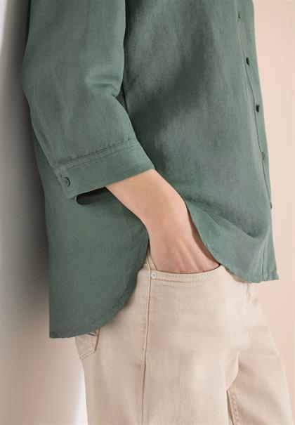 Bluse mit Split Neck aus Leinenmix just khaki