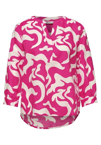 Bluse mit Split Neck aus Leinenmix magenta dream