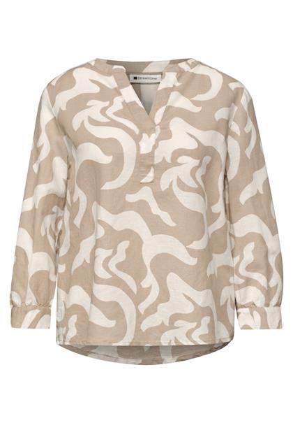 Bluse mit Split Neck aus Leinenmix timeless beige