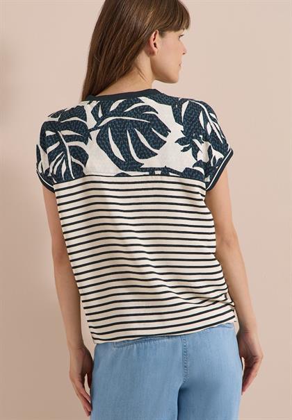 Bluse mit Split Neck und Printmix palm breeze green