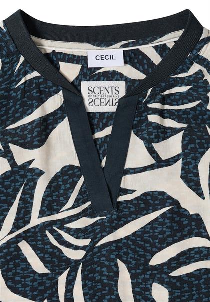 Bluse mit Split Neck und Printmix palm breeze green