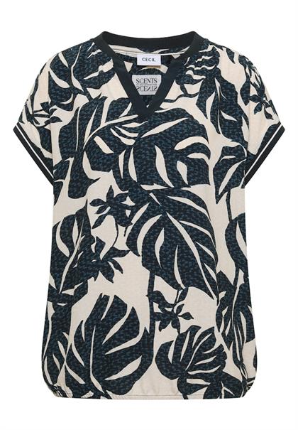 Bluse mit Split Neck und Printmix palm breeze green