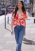 Bluse mit V-Neck und floralem Muster chili red