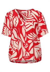 Bluse mit V-Neck und floralem Muster chili red