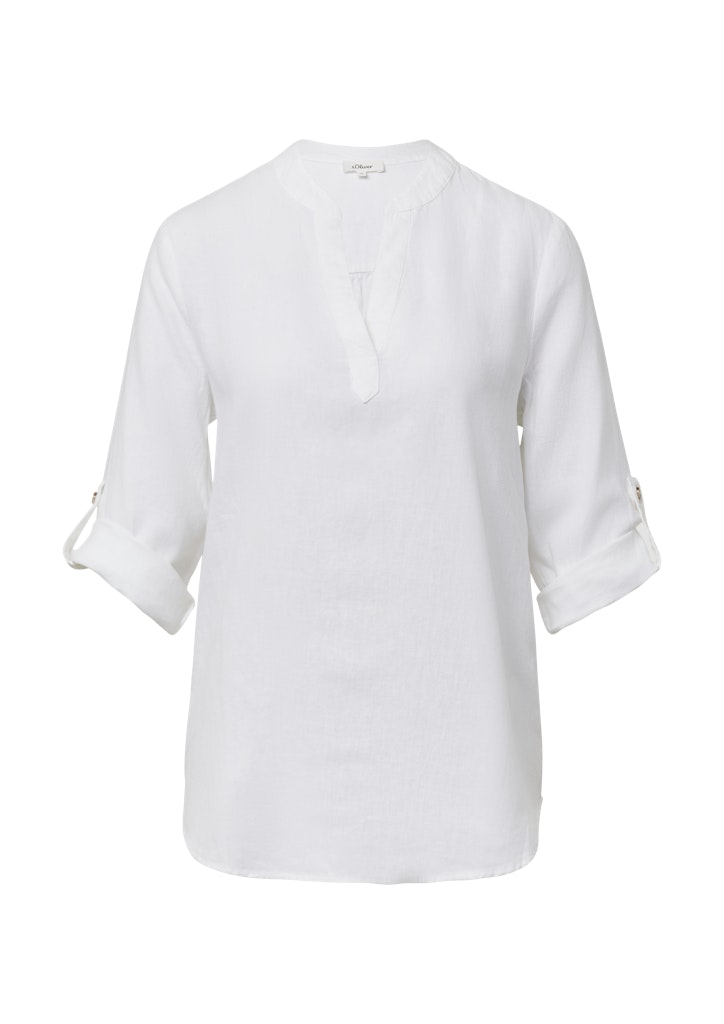 s.Oliver Langarmbluse Leinenmix-Bluse mit Turn-up Raffung günstig online kaufen