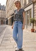 Blusentop aus Chiffon mit Split Neck black