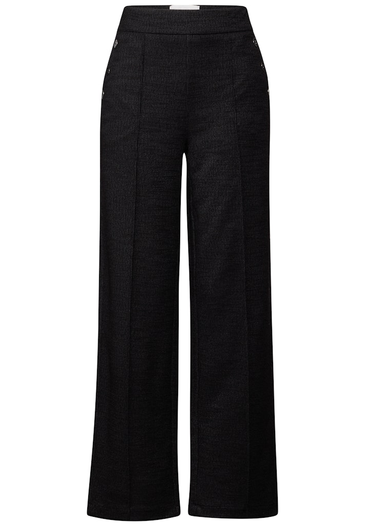 Street One Damen Hose Bouclé – High Waist, Straight Leg, Mit Stretchbund & Seitentaschen