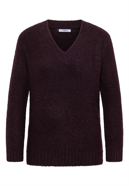 Bouclé V-Neck Pullover eggplant red