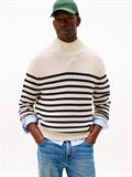 BRETON COTTON STRIPE MOCK NECK oatmilk htr-desert sky
