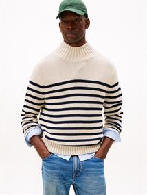 BRETON COTTON STRIPE MOCK NECK oatmilk htr-desert sky