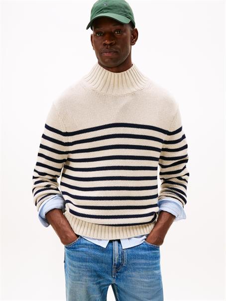 BRETON COTTON STRIPE MOCK NECK oatmilk htr-desert sky
