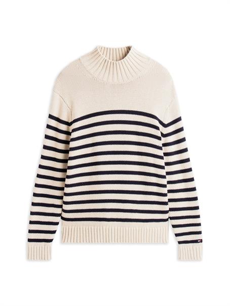 BRETON COTTON STRIPE MOCK NECK oatmilk htr-desert sky