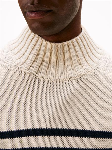 BRETON COTTON STRIPE MOCK NECK oatmilk htr-desert sky