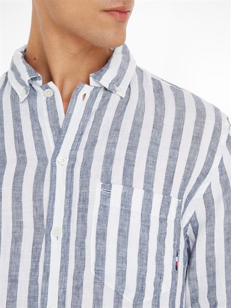 BRETON LINEN STRIPE CF SHIRT optic white - carbon navy