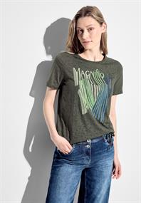 Burn Out T-Shirt mit Print cool khaki