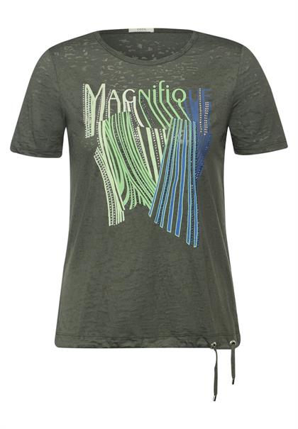 Burn Out T-Shirt mit Print cool khaki