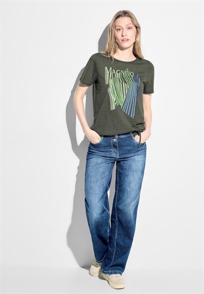 Burn Out T-Shirt mit Print cool khaki