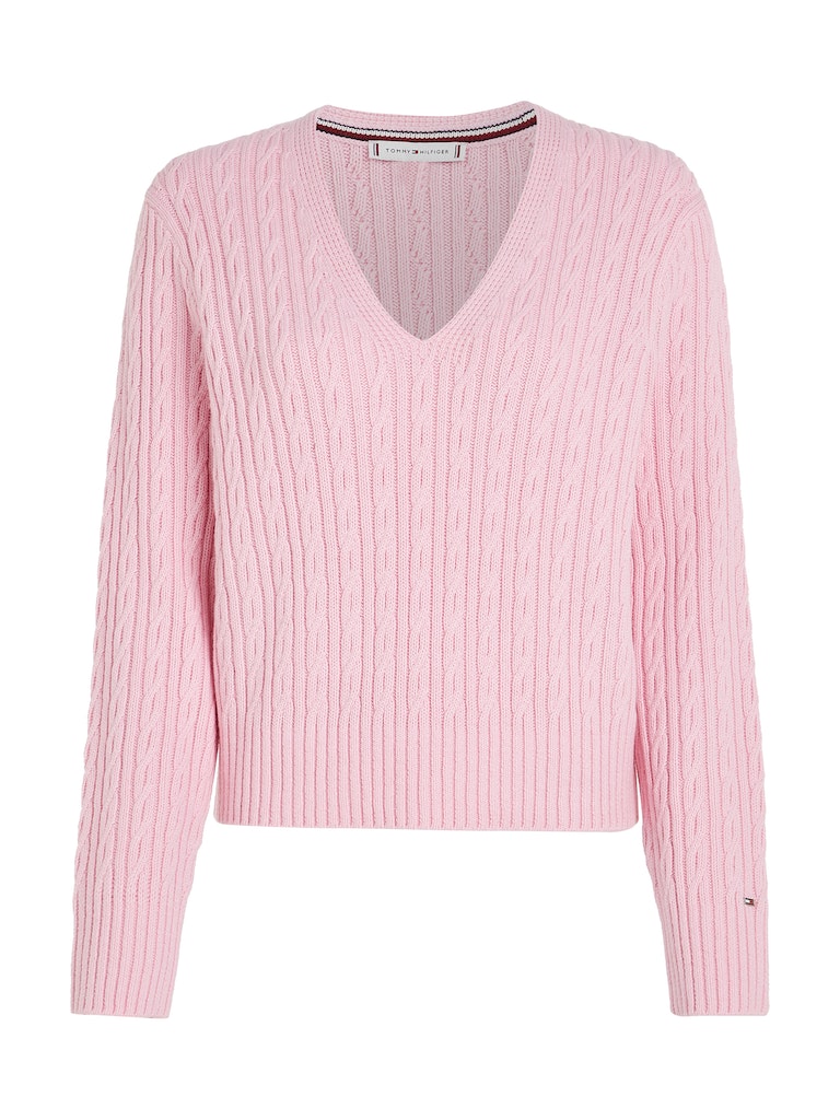 Tommy Hilfiger Damen Pullover CABLE ALL OVER V-NK SWEATER ecru  