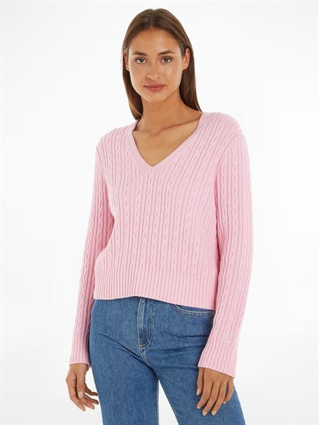 CABLE ALL OVER V-NK SWEATER iconic pink