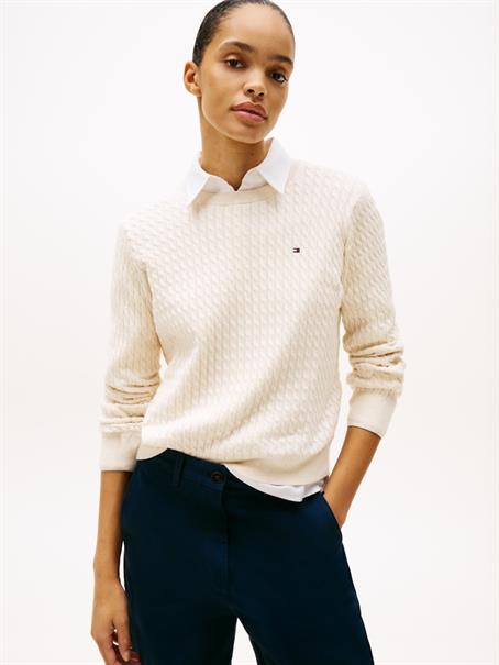 Cable Knit Crew Neck Jumper heather ivory petal