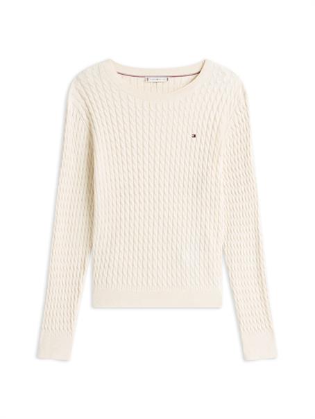 Cable Knit Crew Neck Jumper heather ivory petal