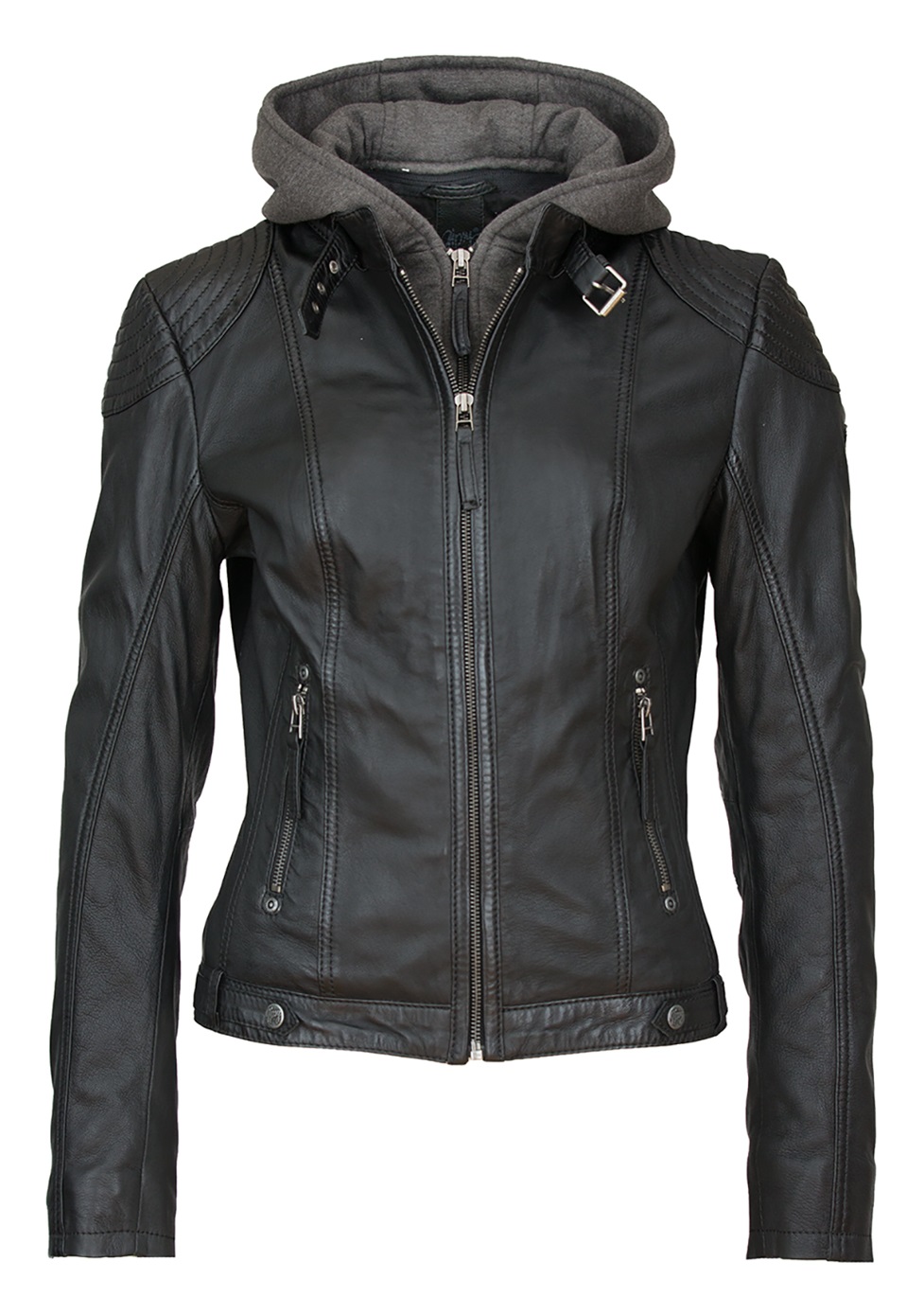Gipsy Damen Lederjacke Cacey in black mit Kapuze günstig online kaufen