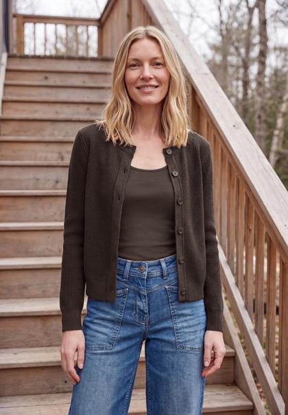 Cardigan mit Rundhals und Knopfleiste truffle brown