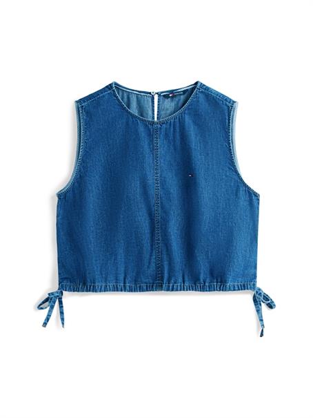 Chambray Denim Side Tie Sleeveless Blouse denim medium
