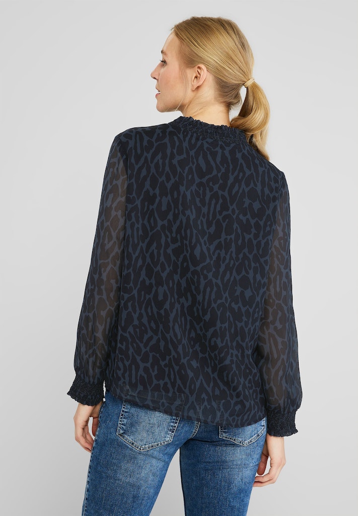 Street One Damen Langarmbluse Chiffon Bluse mit Smokdetail deep blue bequem  online kaufen bei