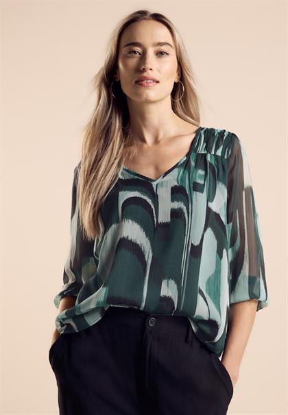 Chiffon-Tunika mit Print hunter green