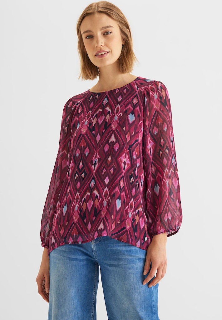 tamed bequem Damen One kaufen berry Chiffonbluse online Street Langarmbluse mit Ikat-Print bei