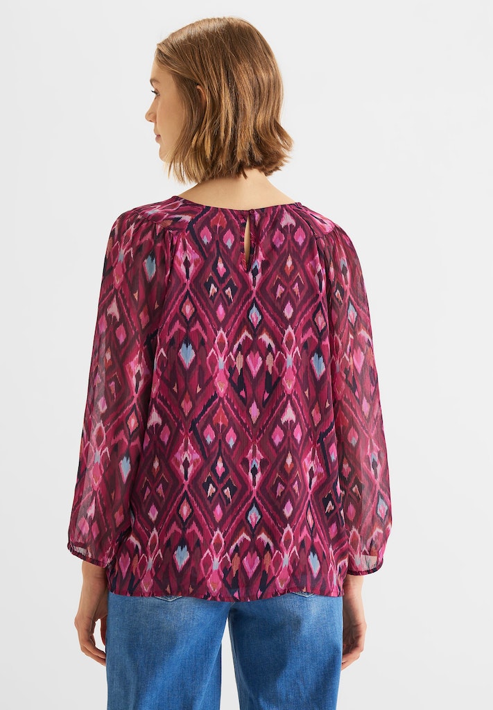 One Ikat-Print Street bequem bei mit Chiffonbluse kaufen Damen Langarmbluse online tamed berry