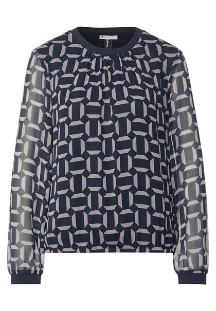 Chiffonbluse mit Print deep blue