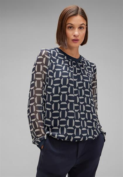 Chiffonbluse mit Print deep blue