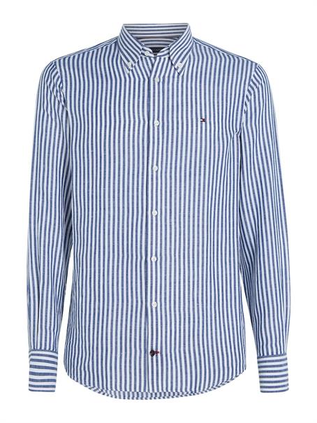 CL W-COTTON LINEN STRIPE SHIRT anchor blue - optic white