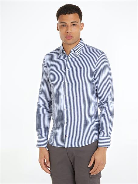 CL W-COTTON LINEN STRIPE SHIRT anchor blue - optic white