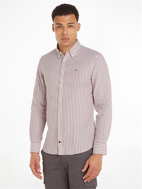 CL W-COTTON LINEN STRIPE SHIRT dark dune - optic white