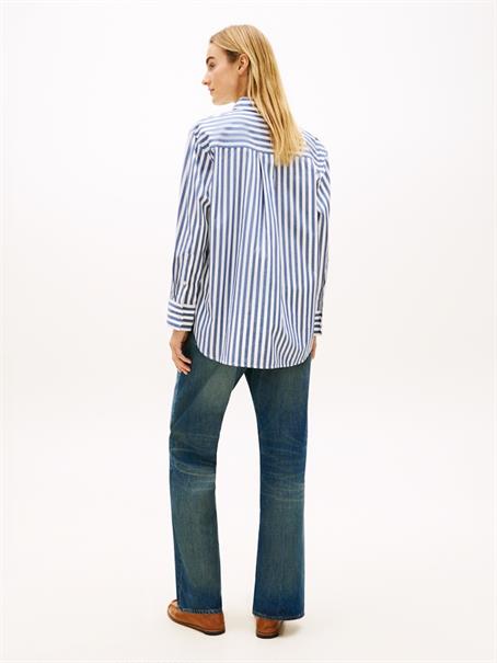 Classic Oversized Fit Poplin Shirt wide banker stp ecru seashore navy