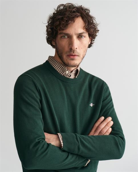 Classic Rundhalspullover aus Baumwolle tartan green