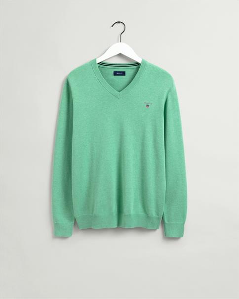 Classic V-Neck Pullover aus Baumwolle ocean green melange