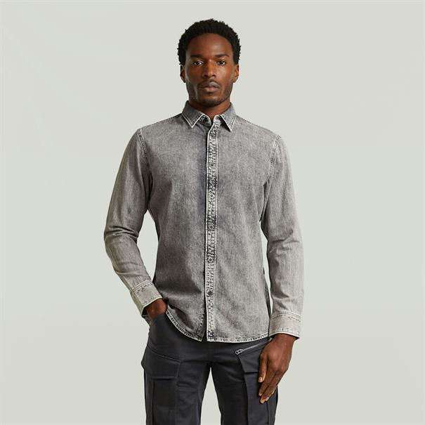Clean slim shirt l\s sun faded graphite grey