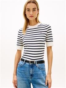 CO JERSEY FINE GG C-NK SS SWT ivory petal-dark n navy stp