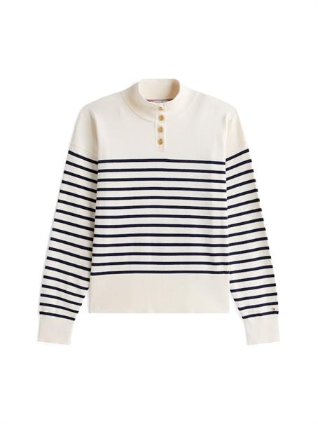CO JERSEY GOLD BTN MOCK-NK SWT placed thin navy stp sweaters